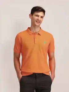 U.S. Polo Assn. Men Brand Logo Solid Slim Fit Pure Cotton T-shirt