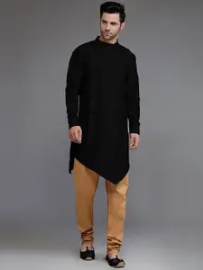 Utsav Fashion Mandarin Collar Pintucked Angrakha Straight Kurta with Churidar