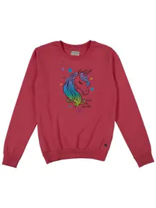 Gini and Jony Girls Graphic Printed Round Neck Cotton Pullover Sweatshirt