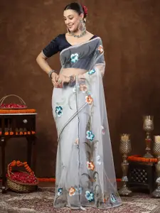 Stylum Floral Embroidered Net Printed Saree