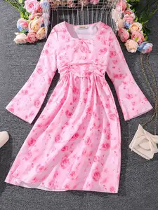 INCLUD Girl Floral Print Flared Sleeve Fit & Flare Maxi Dress