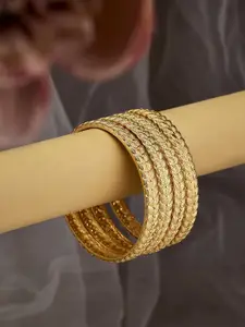 ATIBELLE Set of 4 Gold-Plated Leaf Shaped-Textured Bangles