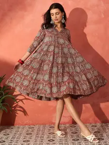 InWeave Women Ethnic Motifs Printed A-Line Dress