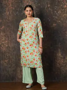 Melange by Lifestyle Floral Printed Notch Neck Straight Kurta