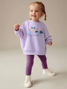 StyleCast x Revolte Girls Purple & Blue Printed Pure Cotton Top with Leggings