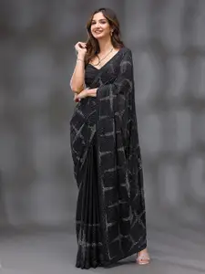 Trendmalls Checked Beads and Stones Heavy Work Embellished Saree