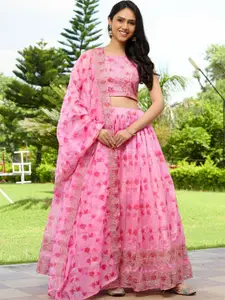 HOUSE OF JAMOTI Printed Sequinned Ready to Wear Lehenga & Blouse With Dupatta