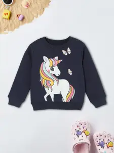 max Girls Graphic Printed Round Neck Cotton Pullover Sweatshirt