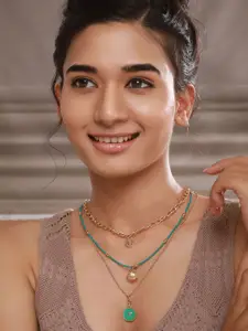 Jazz and Sizzle Brass Gold-Plated Enamelled Layered Necklace