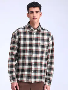Flying Machine Men Spread Collar Tartan Checked Cotton Oversized Casual Shirt