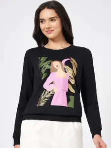 Honey by Pantaloons Women Graphic Printed Round Neck Cotton Pullover Sweatshirt