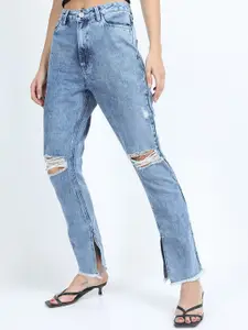 Tokyo Talkies Women Flared Highly Distressed Light Fade Stretchable Cotton Jeans