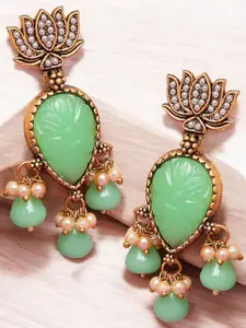 OOMPH Floral Artificial Stones And Beads Studded Antique Drop Earrings