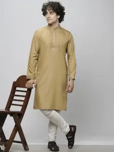 MAAHI FABS Floral Yoke Design Thread Work  Straight Kurta With Churidar