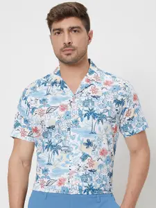 Mufti Men Cuban Collar Floral Printed Cotton Slim Fit Casual Shirt