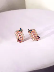Zavya 925 Sterling Silver Rose Gold-Plated Cubic Zirconia Studded Studs
