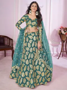 FABPIXEL Embroidered Sequinned Semi-Stitched Lehenga & Unstitched Blouse With Dupatta