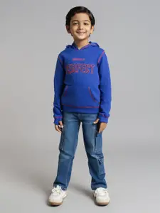 Ed-a-Mamma Boys Typography Printed Hood Cotton Pullover Sweatshirt