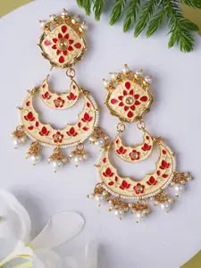 Adwitiya Collection Gold-Plated Stone Studded Meenakari Classic Drop Earrings