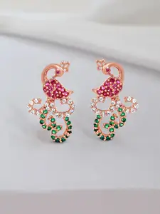 Zavya 925 Sterling Silver Rose Gold-Plated Cubic Zirconia Studded Peacock Shaped Studs