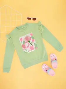 Pantaloons Junior Girls Floral Printed Round Neck Cotton Pullover Sweatshirt