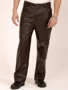 BAESD Men Solid Smart Leather Trousers