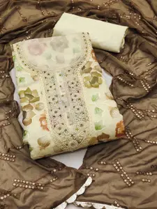 KIMISHA Floral Printed Beads and Stones Organza Unstitched Dress Material