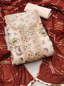 KIMISHA Floral Embellished Beads and Stones Organza Unstitched Dress Material