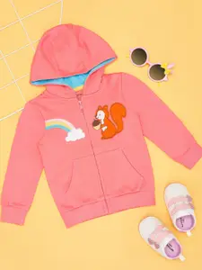 Pantaloons Baby Girls Graphic Printed Hood Cotton Front-Open Sweatshirt