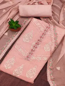 Peachmode Floral Embroidered Sequinned Organza Unstitched Dress Material