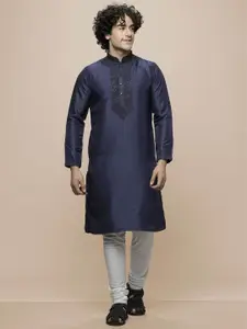 MAAHI FABS Floral Yoke Design Mandarin Collar Thread Work Straight Kurta with Churidar