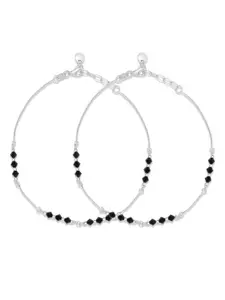 Zavya 925 Sterling Silver Rhodium-Plated Artificial Beads Anklet