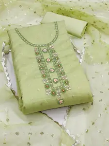 KIMISHA Floral Embellished Beads and Stones Organza Unstitched Dress Material