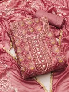 KIMISHA Floral Printed Beads and Stones Organza Unstitched Dress Material