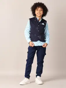 V-Mart Boys Printed Pure Cotton Shirt with Trousers