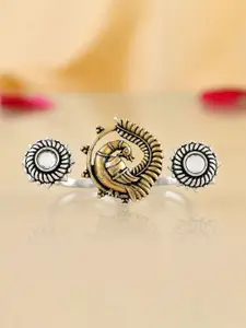 Voylla Gold-Plated Qasbah Mayura Oxidised Two Tone Two Finger Ring