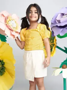 Miko Lolo Girls Printed Organic Cotton Crop Top With Denim Skirt