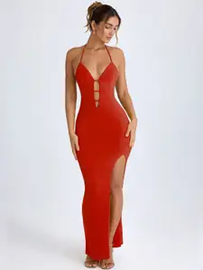 CLAFOUTIS Women Bodycon Maxi Dress Detail Cut-Outs