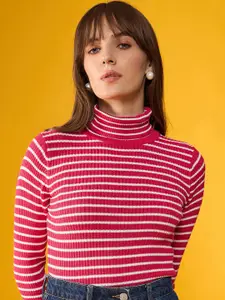 98 Degree North Women Cotton Striped Turtle Neck Pullover