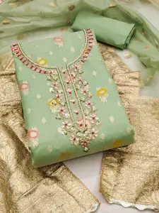 KIMISHA Ethnic Motifs Woven Design Beads and Stones Organza Unstitched Dress Material