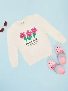 Pantaloons Junior Girls Graphic Printed Round Neck Cotton Pullover Sweatshirt