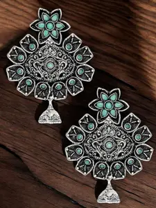 OOMPH Artificial Stones and Beads Floral Oxidised Drop Earrings