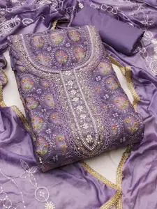 KIMISHA Floral Embellished Beads and Stones Organza Unstitched Dress Material