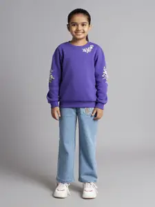 Ed-a-Mamma Girls Floral Printed Round Neck Cotton Pullover Sweatshirt