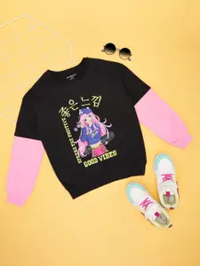 Pantaloons Junior Girls Graphic Printed Round Neck Cotton Pullover Sweatshirt