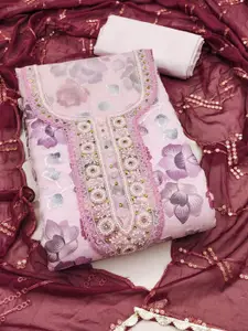 KIMISHA Floral Embellished Beads and Stones Organza Unstitched Dress Material