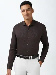 Peter England Elite Men Spread Collar Micro Ditsy Printed Cotton Slim Fit Formal Shirt