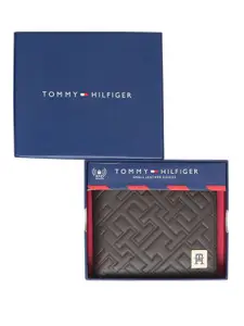 Tommy Hilfiger Men Geometric Self Design Leather Two Fold Wallet