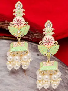 OOMPH Kundan Studded Dome Shaped Meenakari Jhumkas