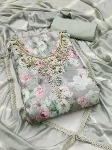 Peachmode Floral Printed Beads and Stones Unstitched Dress Material